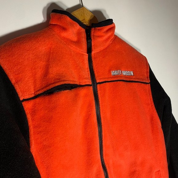 Harley Davidson Youth Jacket Full Zipper Fleece Quilted Lined Orange Sz L - Picture 3 of 13